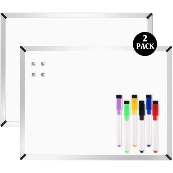 Dry Erase Board 11”x 14”, 2-Pack Small Magnetic White Board, Includes 6 Dry Erase Markers, 4 Magnets and 8 Reusable