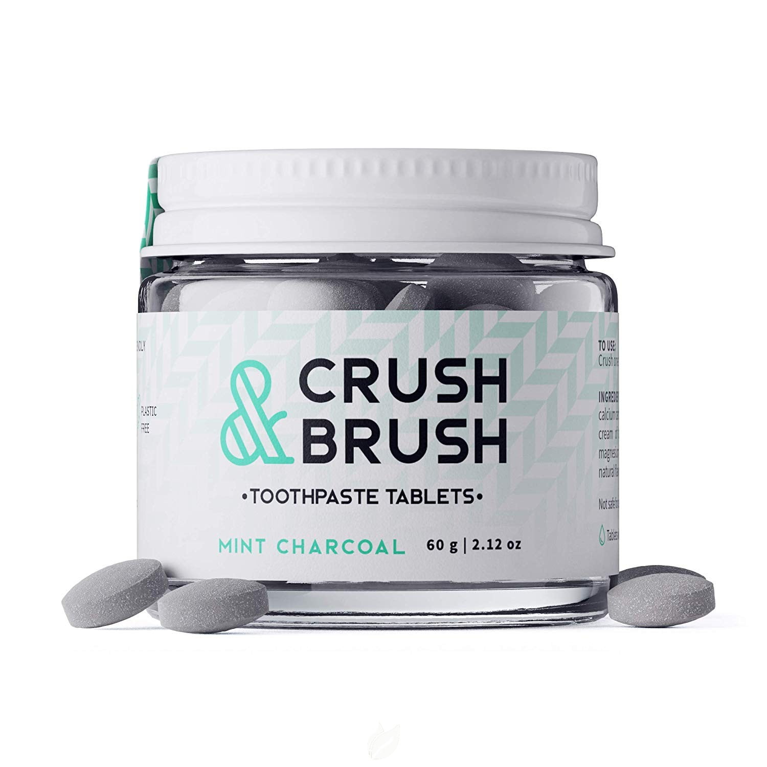 CRUSH & BRUSH Toothpaste Tablet Jar - Mint Charcoal 2.12 OUNCE