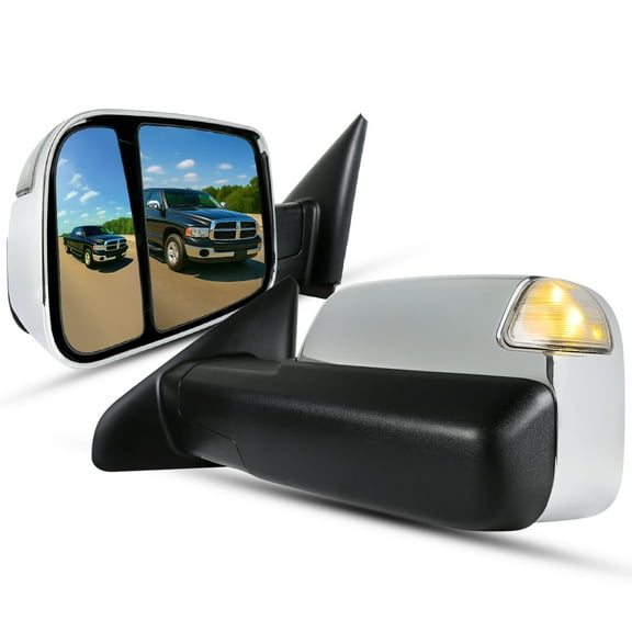 Spec-D Tuning Chrome Power Heated Towing Mirrors w/ Amber Signal Compatible with 2002-2008 Dodge Ram Left   Right Pair