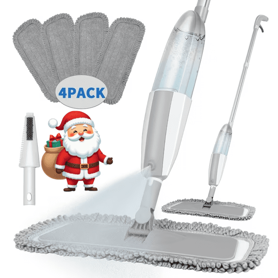 PHANCIR Trapeador en Spray de Microfibra para Limpieza de Suelos con 4 Almohadillas Lavables, Trapeador para Suelos de Madera Dura, Gris