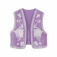 thumbnail image 1 of CHOK Femmes Vintage Brodé Gilet Tops Lin Recadré Sans Manches Cardigans Floral Gilets, 1 of 6
