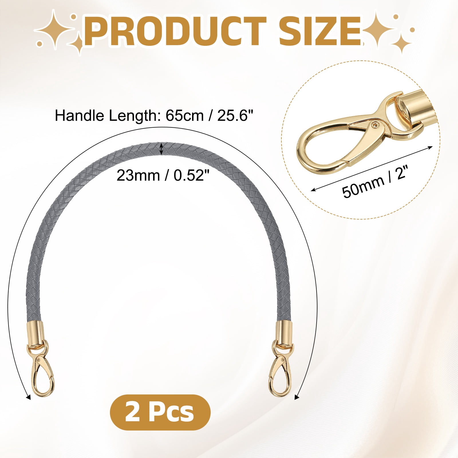 Uxcell 2 Pcs Braided Purse Strap, 65cm 25.6" PU Leather Shoulder Purse Strap for Handbag Bag Handle Replacement for DIY Making Handbag Underarm Bag, Dark Gray (Light Gold Buckle)