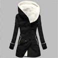 thumbnail image 1 of Womens Winter Jacket Velvet Double Breasted Hooded Solid Color European And American Mid Length Women's Solid Color Temperament Commuting Jacket Coats for Girls on Clearance, 1 of 3
