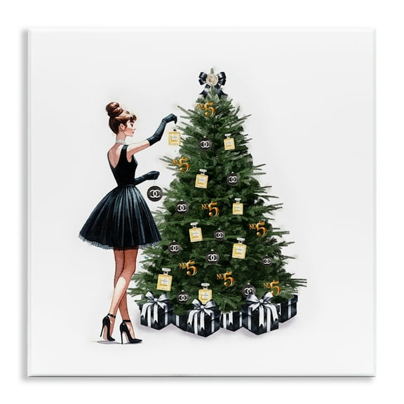Stupell Industries Trendy Christmas Tree Holiday Painting Unframed Art Prints Wall Art, 12 x 12
