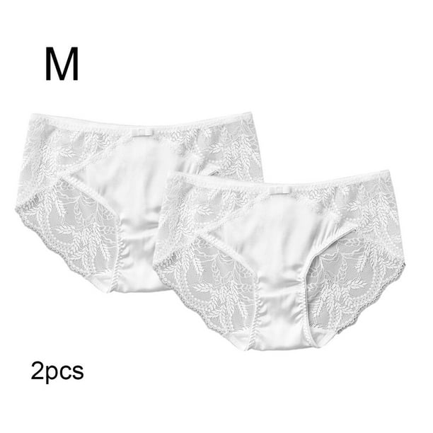 2 Pcs Women Lace Panties Exquisite Flower Silk Bowknot Underwear Sexy  Breathable Briefs Mid-Rise French Style Hollow Intimates Lingerie Pink M 