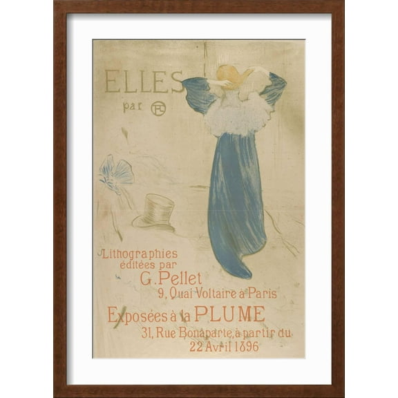 Art.com Elles (poster for 1896 exhibition at La Plume) Art Print by Henri de Toulouse-Lautrec, Brown Frame Wall Art, 17" x 23"