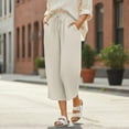 thumbnail image 7 of Generic Women's Linen Capris Wide Leg Pants Casual Drawstring Ruffle High Waisted Pant Summer Loose Capri Pants with Pockets, 7 of 7