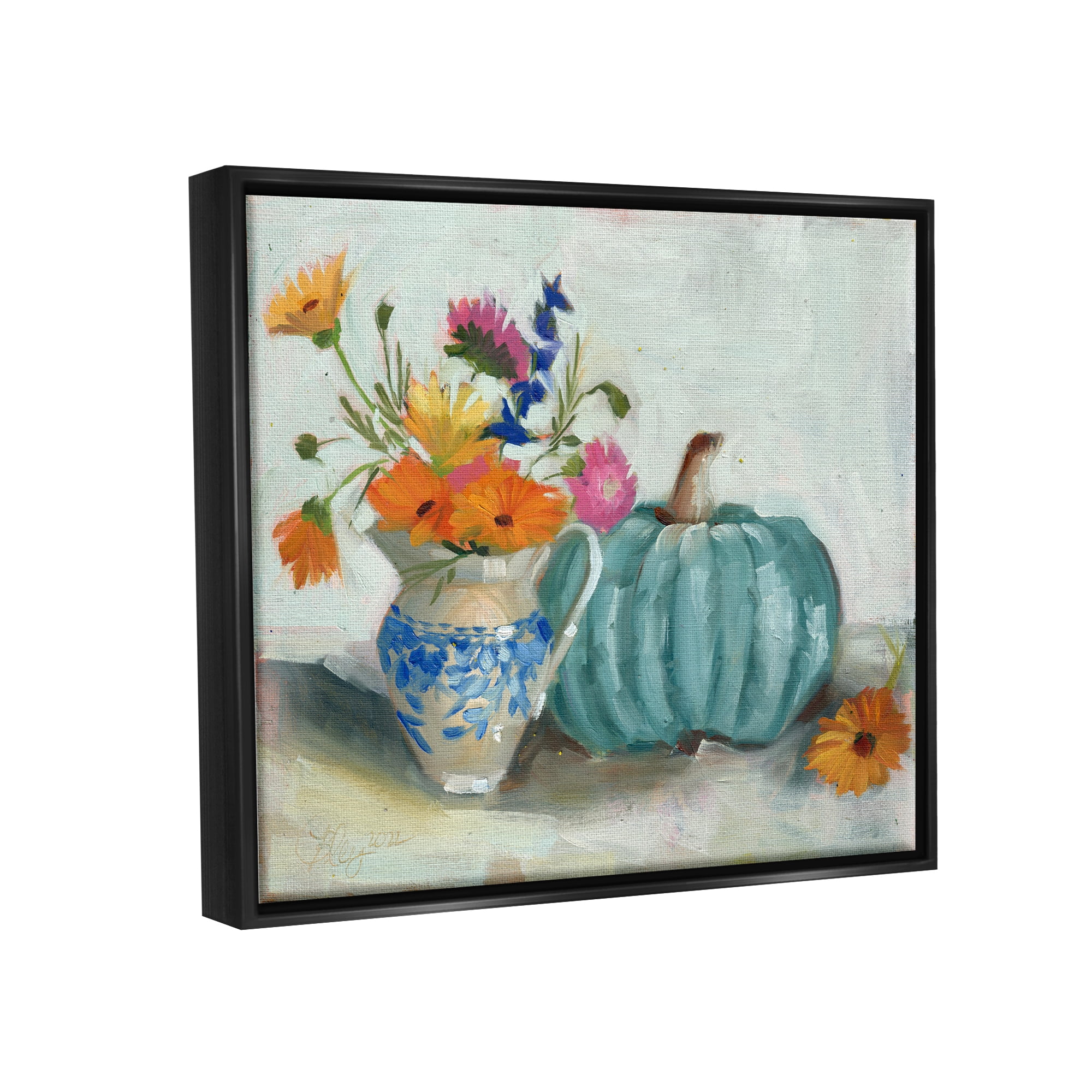 Stupell Industries Autumnal Botanicals Still Life Botanical & Floral Painting Black Floater Framed Canvas Art Print Wall Art, 31 x 25