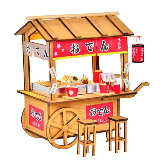 de miniatura de japonés DIY artesanías con luz Oden Stall Stand hecho muñeca casa construcción juguete creativo Hugo casa de muñecas en miniatura artesanal