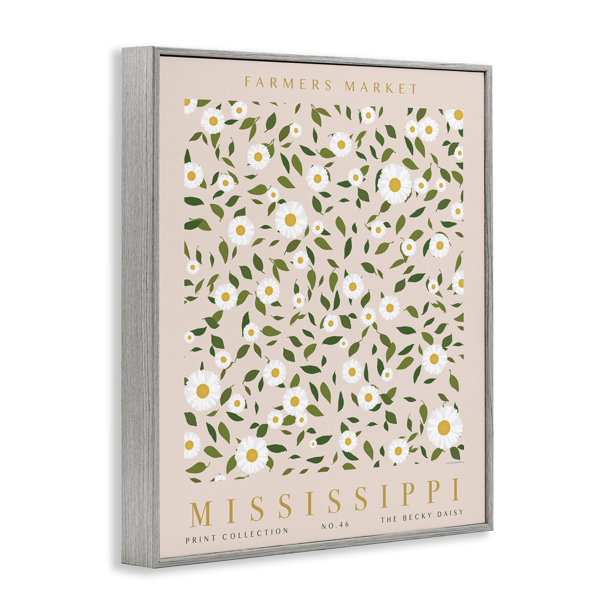 Stupell Industries Mississippi Daisy Pattern Typography Painting Gray Framed Art Print Wall Art, 11 x 14