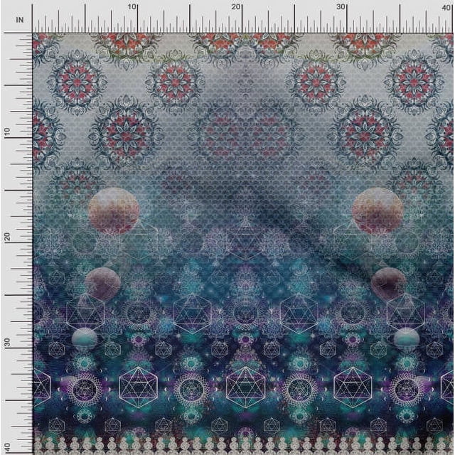Soimoi Poly Georgette Fabric Scared Geometry & Moon Panel Printed Fabric 1 Yard 42 Inch Wide