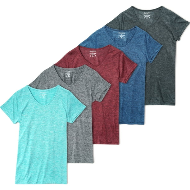 Real Essentials - 5-Pack Women's Short Sleeve V-Neck Activewear T-Shirt ...