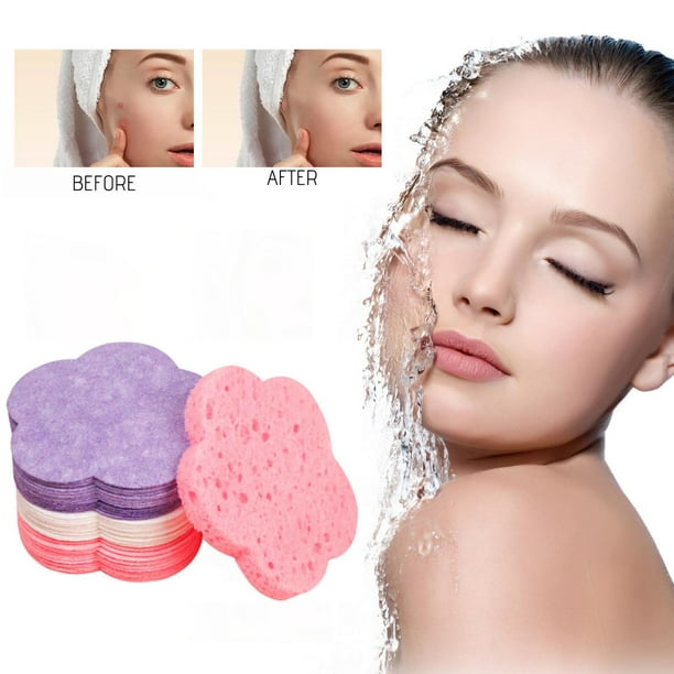 30 discos desmaquillantes exfoliantes tricolor con forma de flor. Esponjas faciales para limpieza y exfoliación.