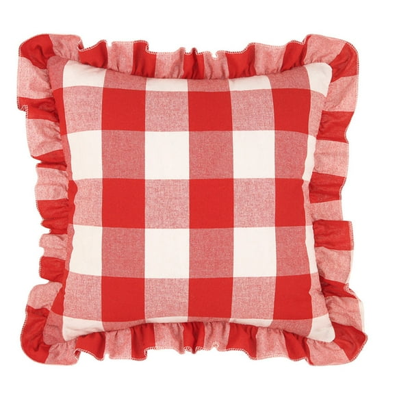 Funda de almohada Sofá con volantes Funda de cojín decorativa Funda de almohada estampada a cuadros (Rojo)