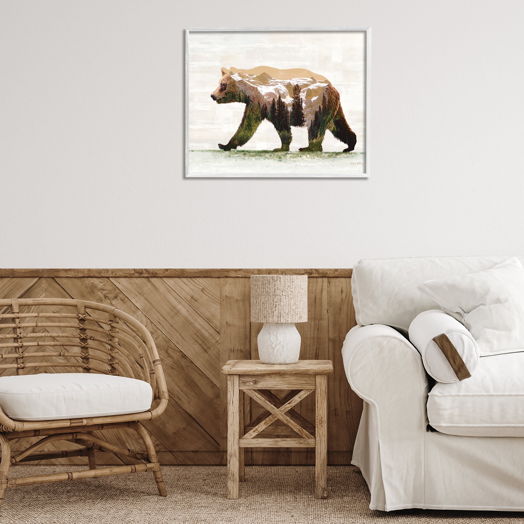 Stupell Industries Woodland Pattern Bear Animals & Insects Painting White Framed Art Print Wall Art, 30 x 24