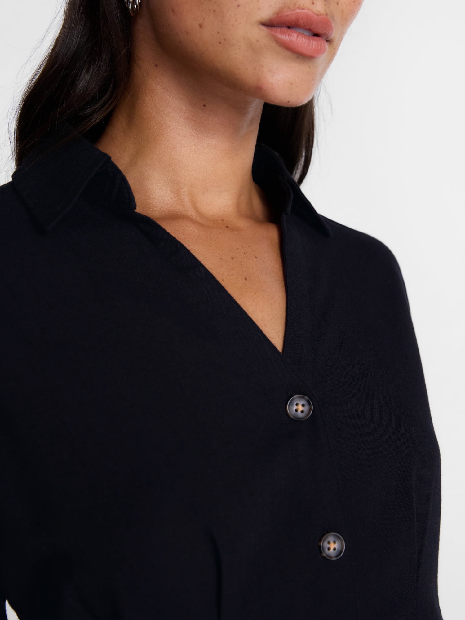 Time and Tru Women's Linen Pleated Waist Fit And Flare Mini Shirt Dress, Sizes XS-XXXL