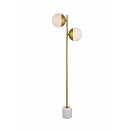 Brass Floor Lamp - 2 Light Retro Style Lamp with Frosted Glass Shade for Living Room Bedroom