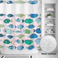 thumbnail image 2 of No Hook Shower Curtain, Pink Fishes Shower Curtains for Bathroom with See Through Top Window, Cartoon Coastal Ocean Fish Striped Waterproof & Washable Bath Curtain 66"x72", 2 of 9