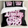 thumbnail image 1 of Saying Duvet Cover Set Queen Size, You Make Me Happy Hand Lettered Brush Script Style Phrase Vintage Text, Decorative 3 Piece Bedding Set with 2 Pillow Shams, Charcoal Grey Pink White, by Ambesonne, 1 of 3