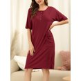 thumbnail image 2 of Camisa de dormir elegante frontal con botones de mangas cortas para mujer con camisón de dormir con bolsillos Vino tinto M, 2 of 6