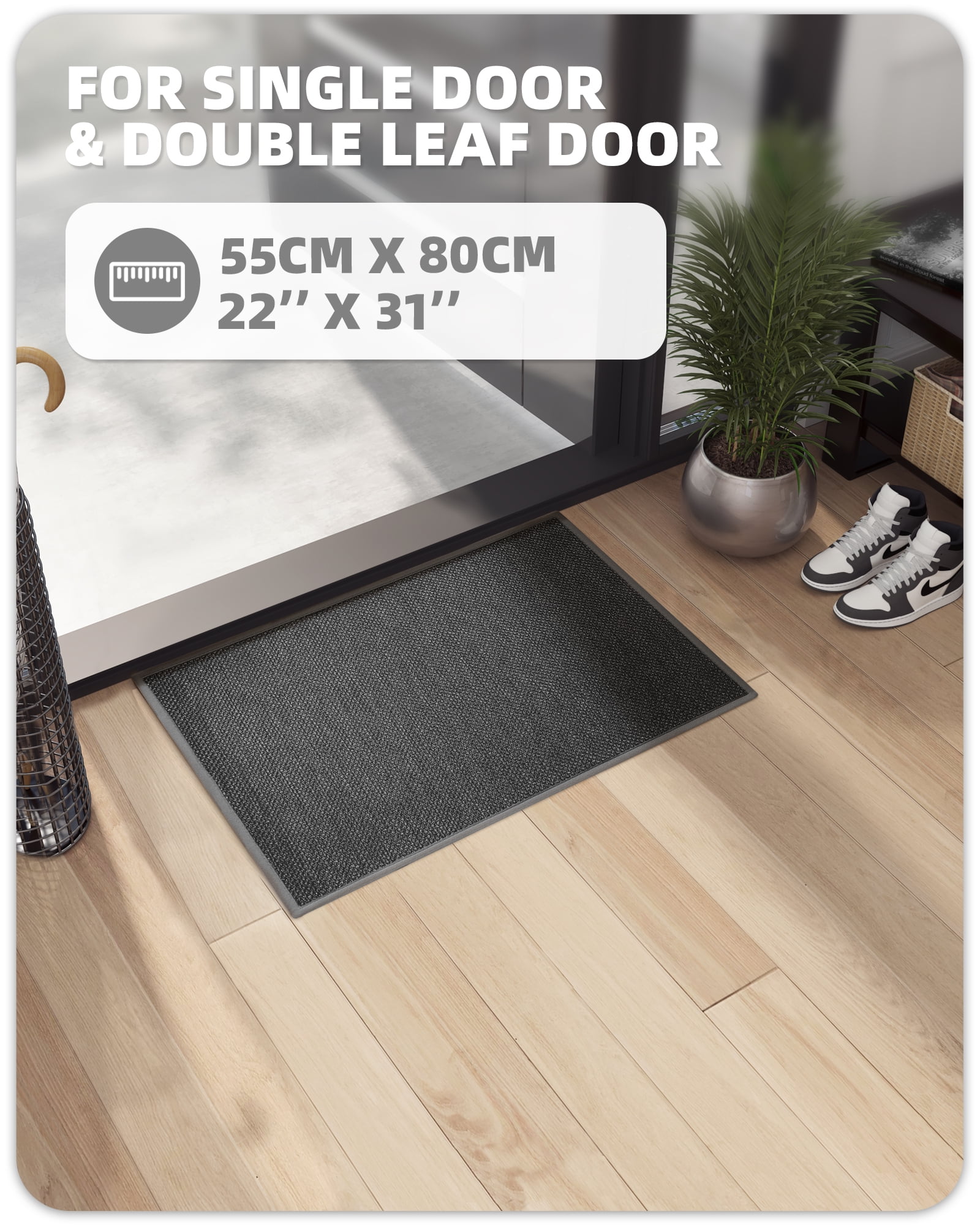 PABUBE Indoor and Outdoor Doormat, Non Slip Low-Profile Front Door Mat for Entryway, Washable Absorbent Indoor Rug,22" x 31", Grey