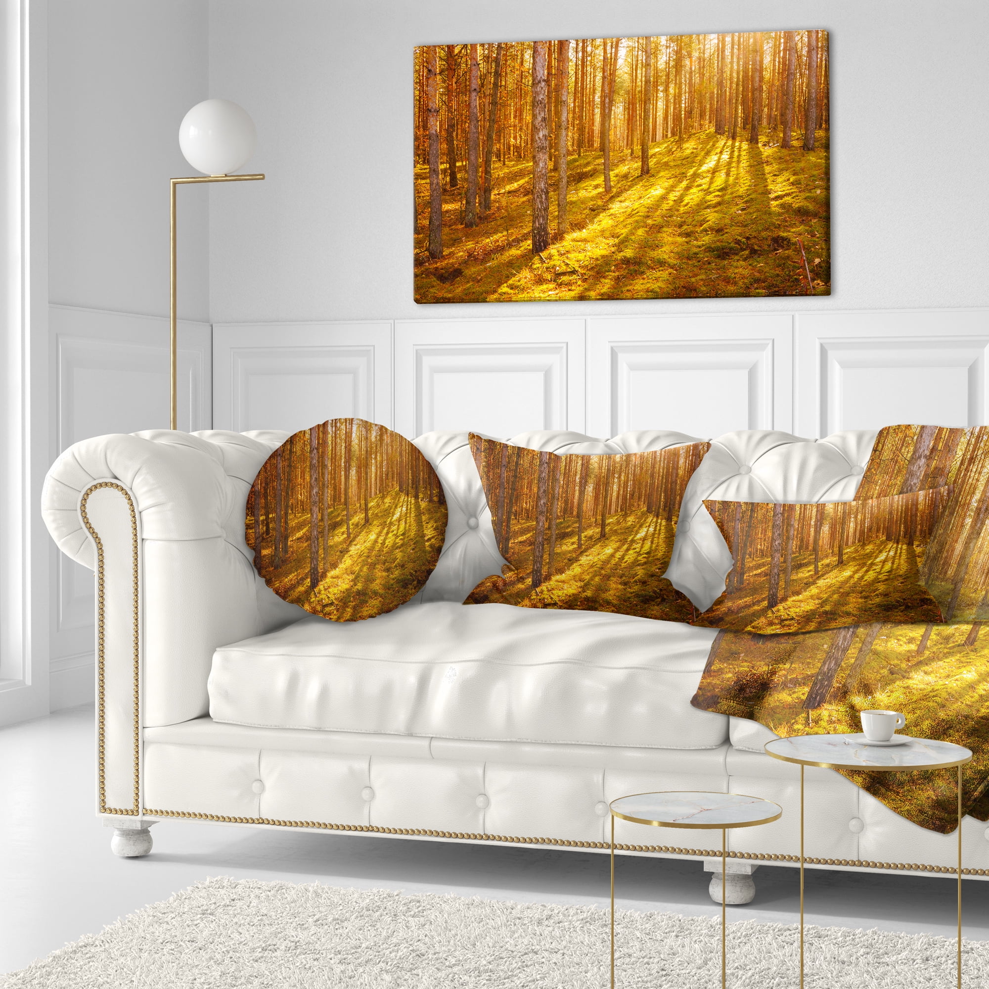 Designart Beautiful Sunrays in Thick Forest - Modern Forest Throw Pillow - 12x20