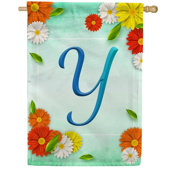America Forever Summer Floral Monogram House Flag Letter Y 28 x 40 inches Cosmos Yellow Red White Spring Flower Double Sided Vertical Outdoor Yard Lawn Decorative Seasonal Summertime House Flag