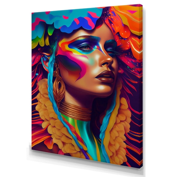Designart Dynamic Feather Woman Portrait III Canvas Wall Art