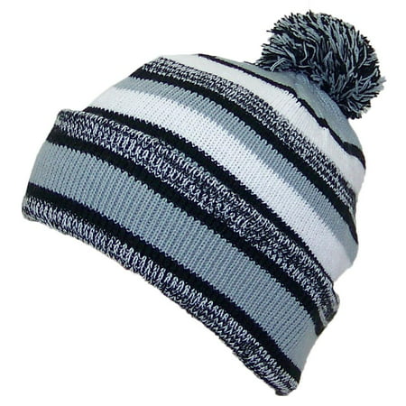 Best Winter Hats Quality Striped Variegated Cuffed Hat W/Large Pom (One Size) -