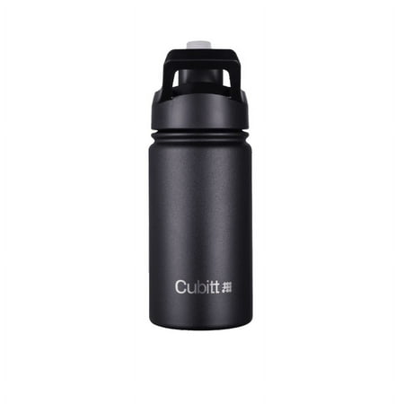 Cubitt Kids Water Bottle 14 oz with Straw Lid, Insulated Stainless Steel, Double Walled Tumbler Travel Cup, Thermo Mug, Leak Proof, Cold for up to 24 hours, Hot for up to 12 hours Black