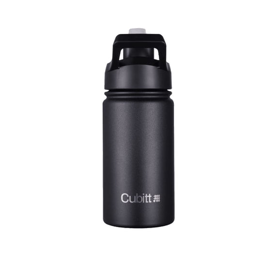 Cubitt Kids Water Bottle 14 oz with Straw Lid, Insulated Stainless Steel, Double Walled Tumbler Travel Cup, Thermo Mug, Leak Proof, Cold for up to 24 hours, Hot for up to 12 hours Black