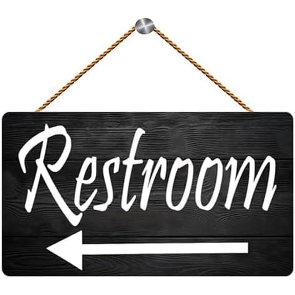 6x12 Inch Restroom With Arrow Directional Bathroom Wooden Sign - Hanging Printed Wall Plaque Wood Signs，Decor Wall Hanging Sign For Home Front Door Entryway Porch Decor Gift