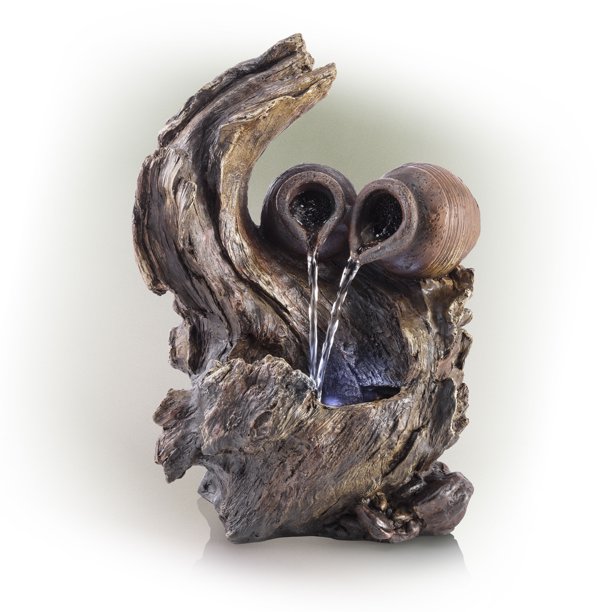 Alpine Corporation Two Jars on a Tree Branch Fountain with LED Lights