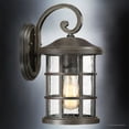 thumbnail image 3 of Urban Ambiance Luxury Craftsman Outdoor Wall Light, Medium Size: 14.25"H x 8"W, with Tudor Style Elements, Wrought Iron Design, Oil Rubbed Parisian Bronze Finish and Seeded Glass, UQL1043, 3 of 8