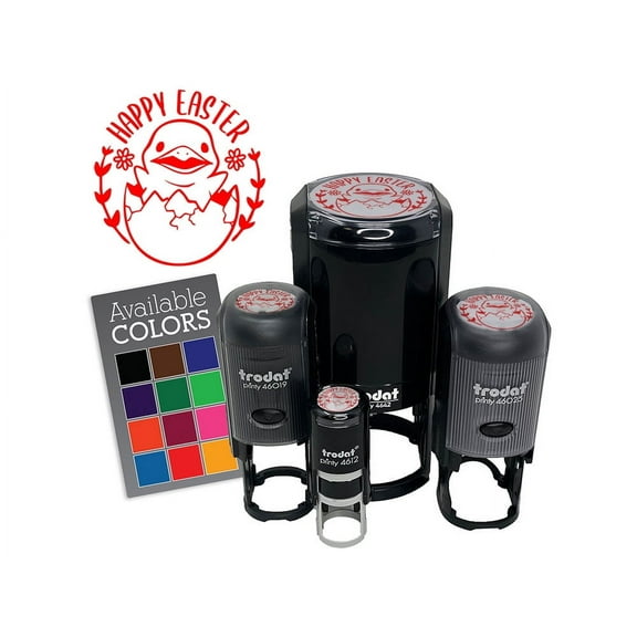 Happy Easter Baby Chick Chicken Hatching from Egg Self-Inking Rubber Stamp Ink Stamper for Stamping Crafting Planners - 1/2 Inch Mini - Brown Ink