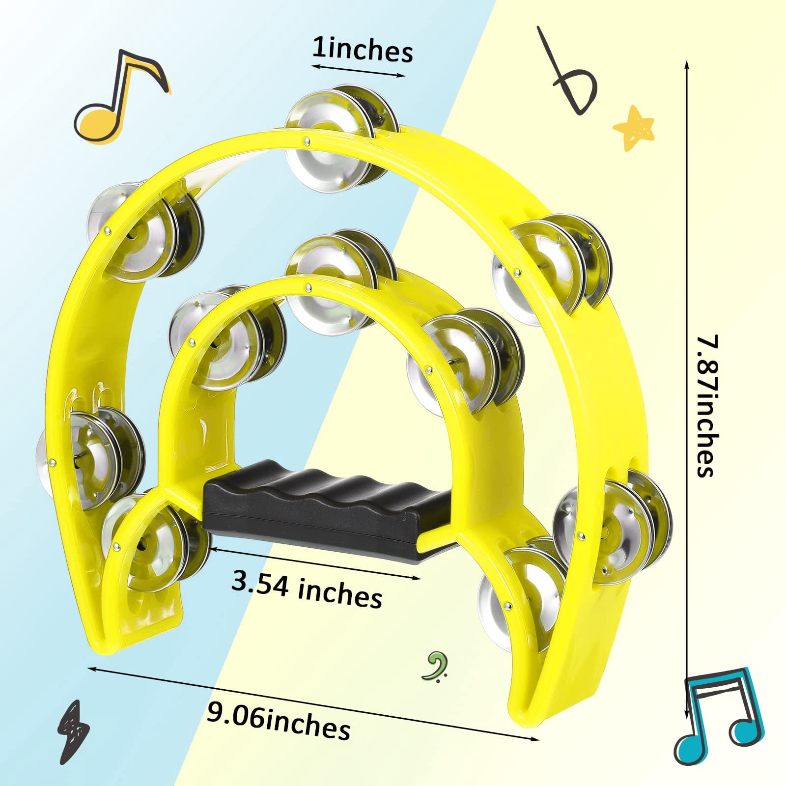 7 Pieces Double Row Tambourine Half Moon Musical Plastic Instrument Handheld Percussion Metal Jingles Hand Held Drum For Party Performance Concert