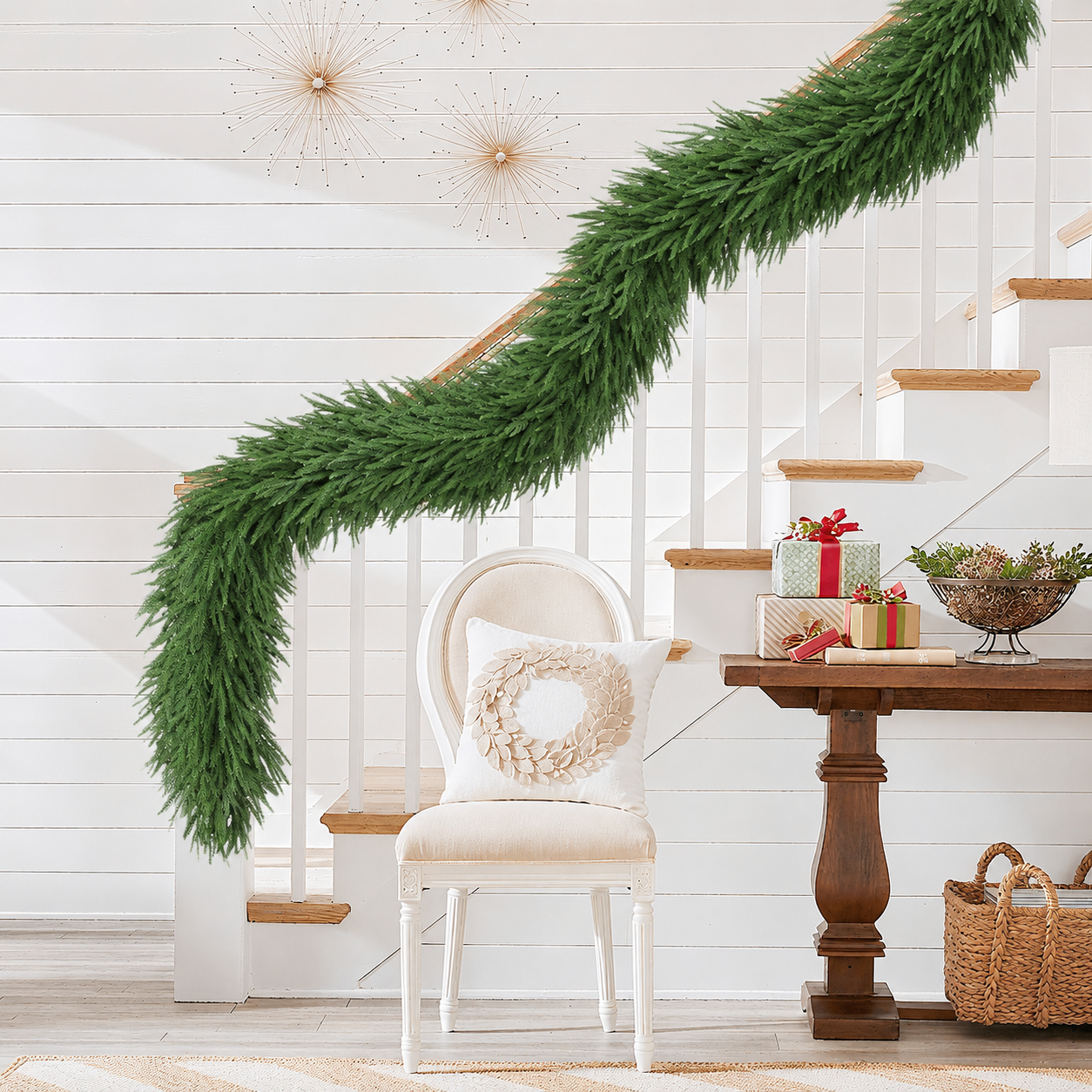 Lolsea 9ft Artificial Norfolk Pine Christmas Garland, Green photo 7