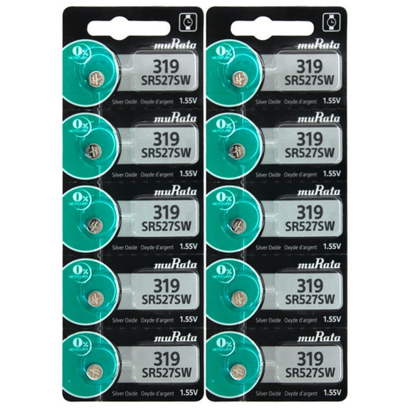Murata 319 SR527SW SR64 Silver Oxide Watch Batteries 10 Pack