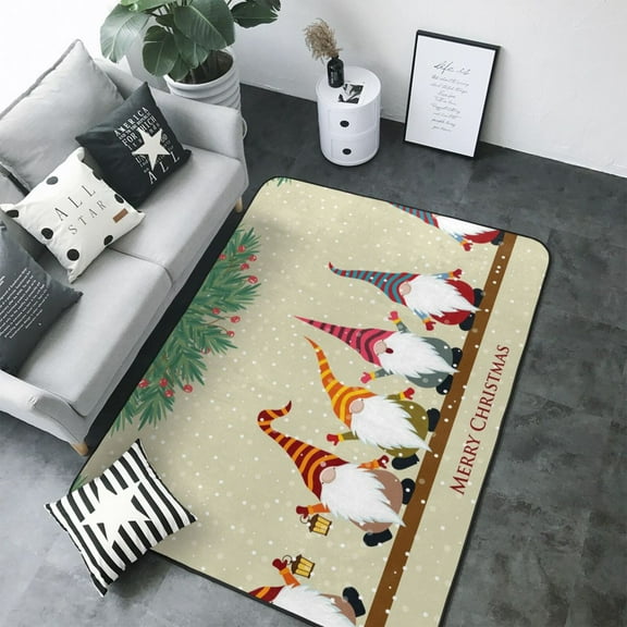 Area Rugs For Living Room Decor - Christmas Card With Gnomes Soft Anti Slip Throw Washable Rugs 5x7 For Bedroom, Indoor Carpet For Bedroom Living Room 80x58In