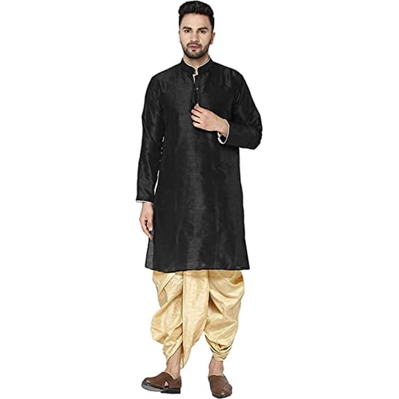 Royal Kurta Mens Silk Blend Dhoti Kurta (42, Black-3)