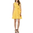 thumbnail image 1 of INSPIRE CHIC Vestido sin mangas de camisa con solapa y cinturón de ajuste y vuelo para mujer amarillo M, 1 of 5