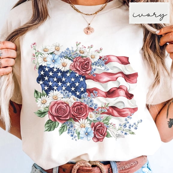 4th Of July Womens Floral American Flag Shirt Patriotic Women Independence Day Shirt USA Apparel Fourth Of July Gift For Mom