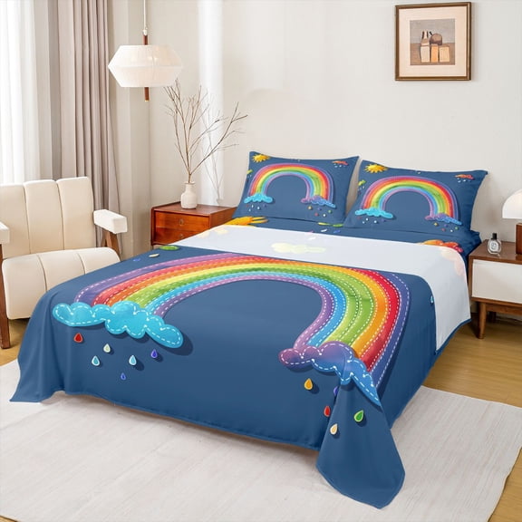 jejeloiu Cartoon Graffiti Rainbow Twin Sheet Sets,Colorful Oil Painting Bedding For Boys Girls 3-Piece