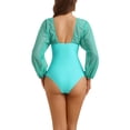 thumbnail image 3 of Bikini de mujer con corte en anillo y escote en V, traje de baño de una pieza con mangas largas y control de abdomen, color azul cian, tamaño X-Large, 3 of 5
