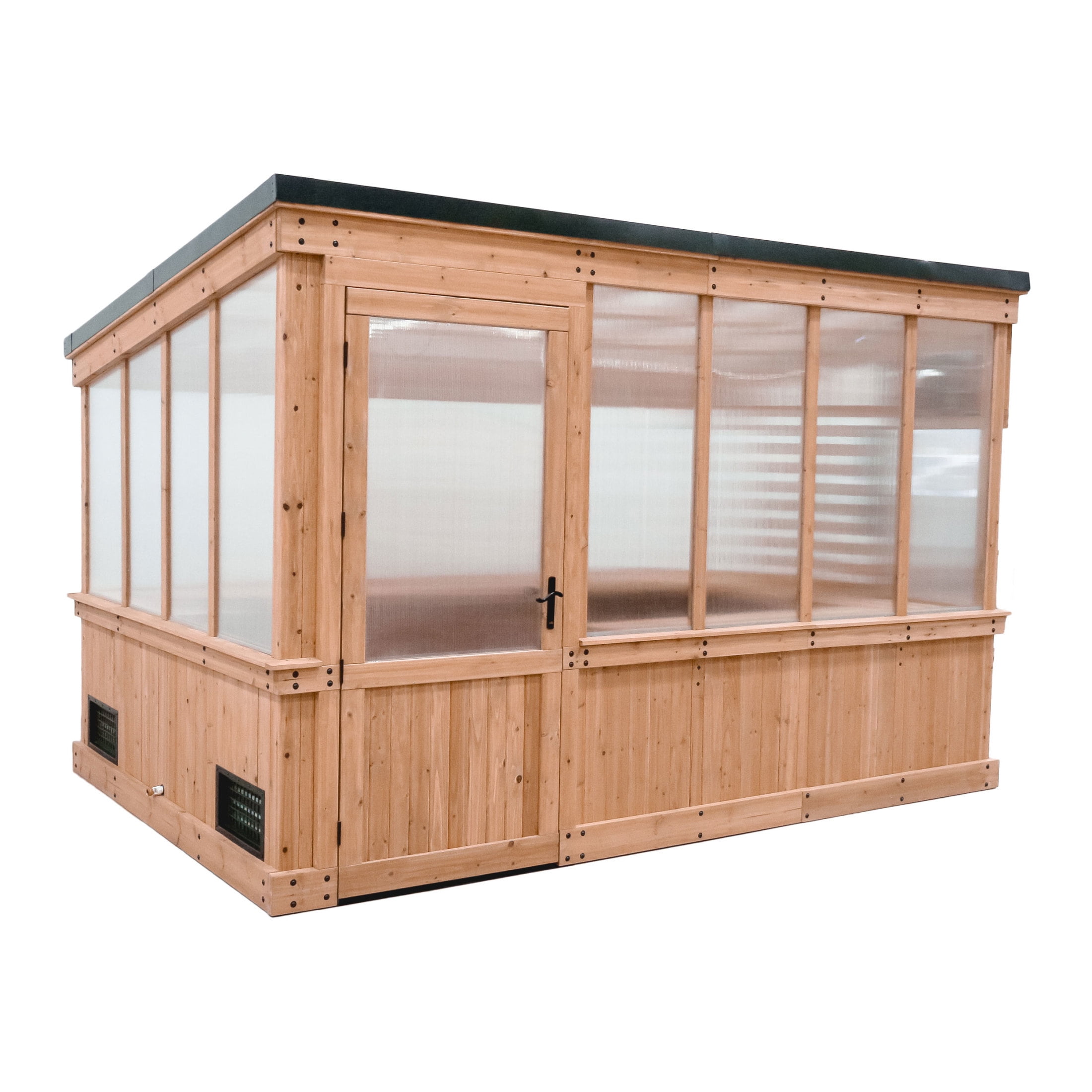 Backyard Discovery Zalie 11' x 7' Cedar Wood and Polycarbonate Greenhouse Kit, PowerPort