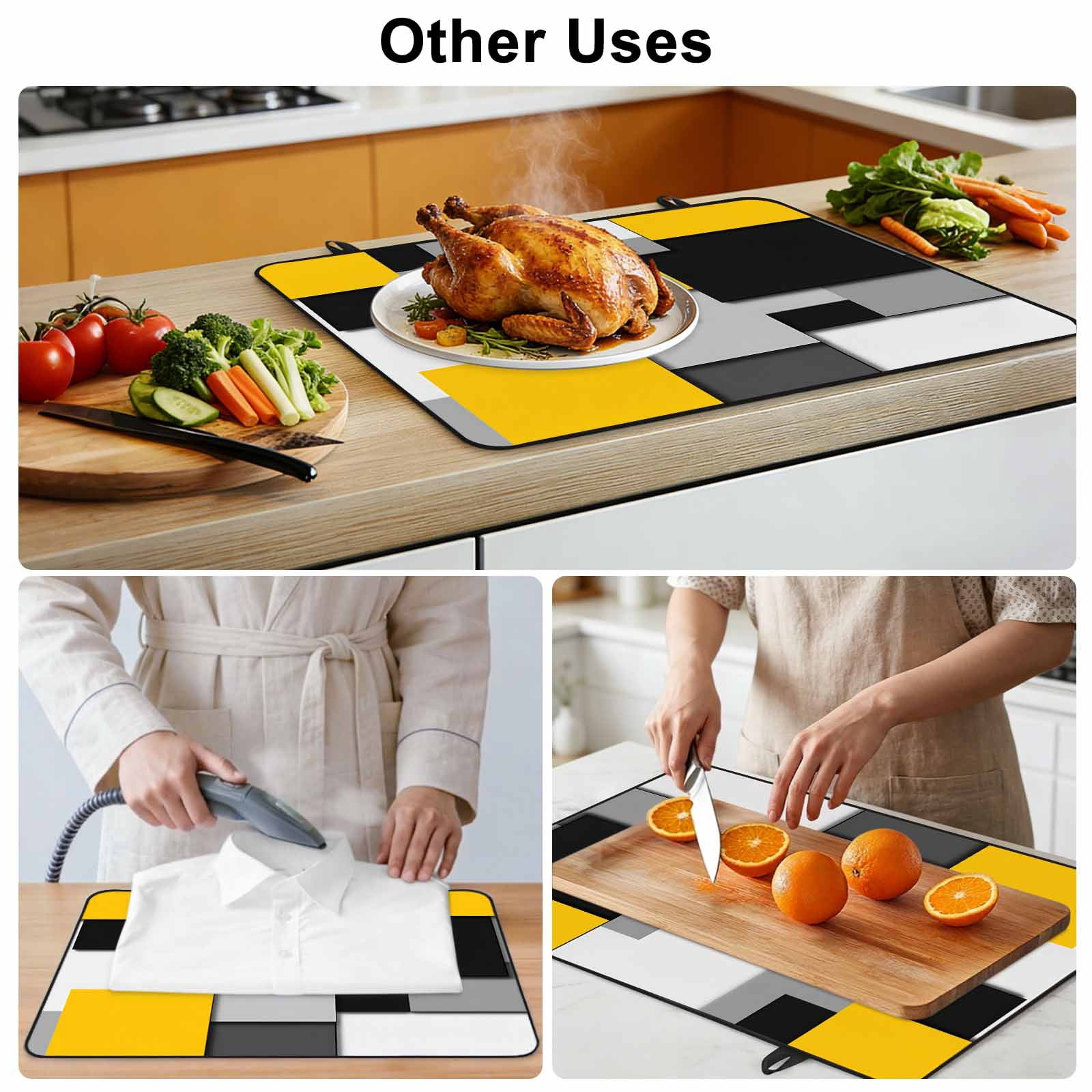 Yellow Grey Black Geometric Stove Top Cover for Electric Stove, Heat-proof & Non Slip Glass Top Stove Cover Protector, Modern Abstract Art Kitchen Flat Cooktop Rubber Mat 36x21 Inches