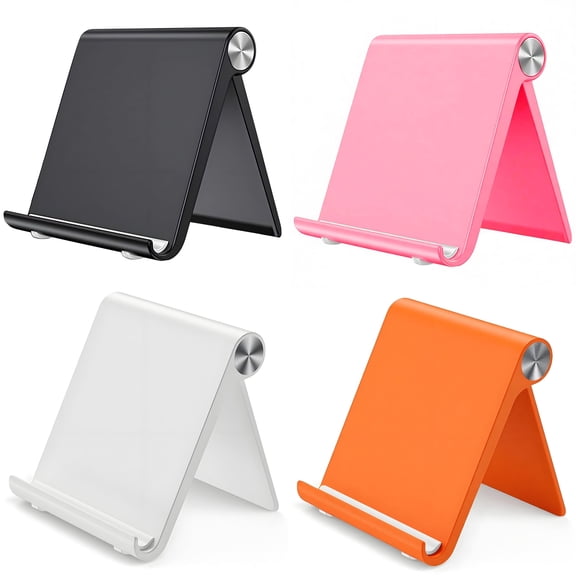 ROFAY 4-Pack Universal Adjustable Cell Phone Stand for Desk, Foldable & Portable Desktop Holder Cradle, Multi-Angle Mobile Phone Dock (Black, White, Pink, Orange)