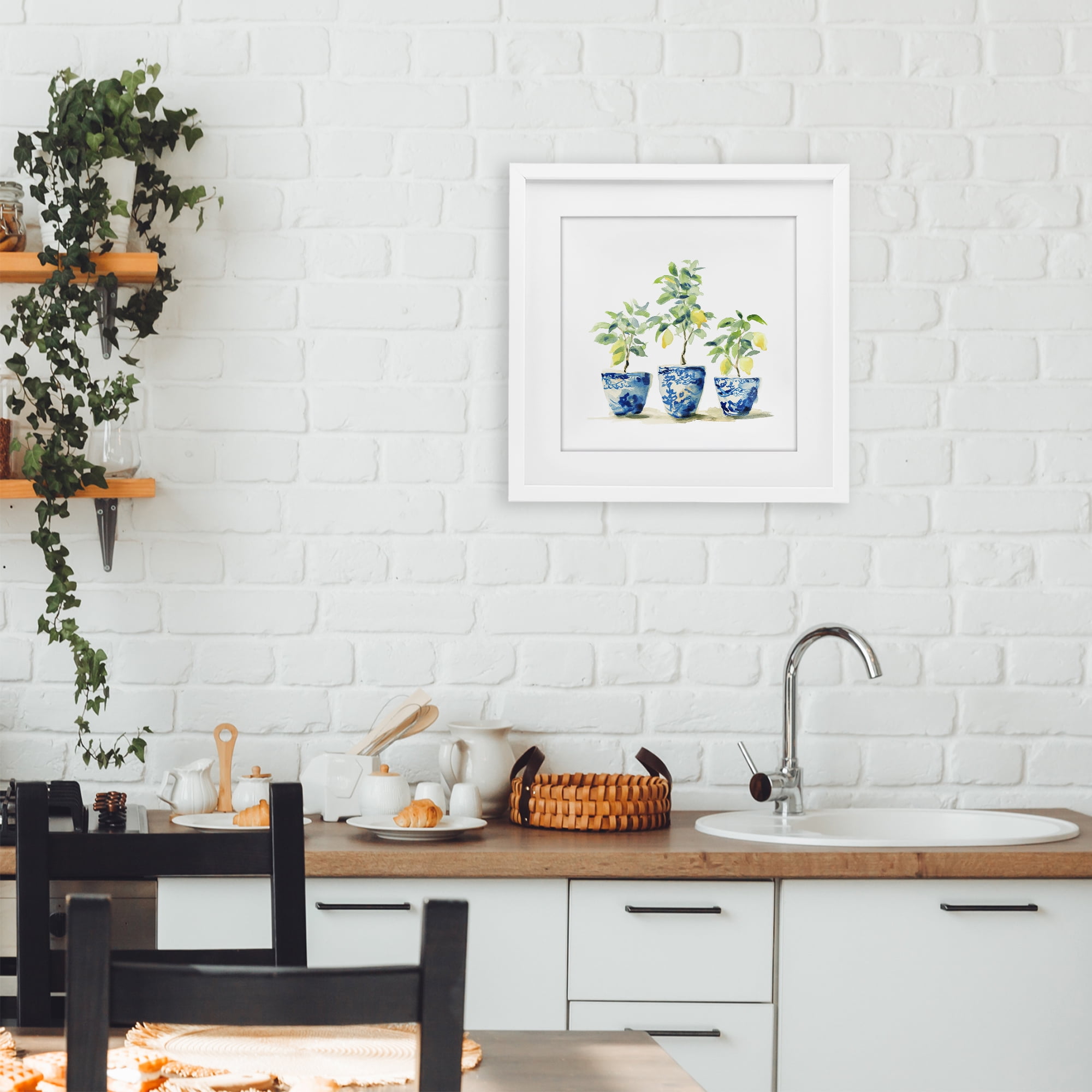 Stupell Industries Lemons In Blue Pots White Framed Print Under Glass, design by Svetlana Aleynikova