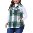 thumbnail image 4 of Agnes Orinda Plus Size Coat for Women Plaid Vest Coat Slash Pocket Sleeveless Button Down Jacket Outerwear 4X Green, 4 of 6