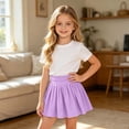 thumbnail image 2 of WAYUTE Girls High Waist Pleated Tennis Skirts Solid Color Elastic Waist Athletic Skort for Kids Golf Yoga Sports Casual Daily,Purple,13-14 Y, 2 of 6